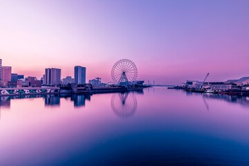 名古屋市、名古屋港ガーデンふ頭と夜明けのグラデーションの空