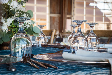 Banquet table setting close up