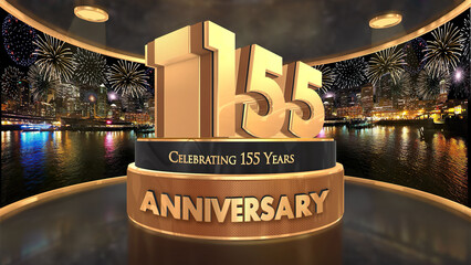 155 years, 155th anniversary illustration, backdrop, flyer, poster in 4K with fireworks background