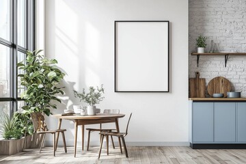 Poster Mockup in Kitchen Interior with White Wall created with Generative AI