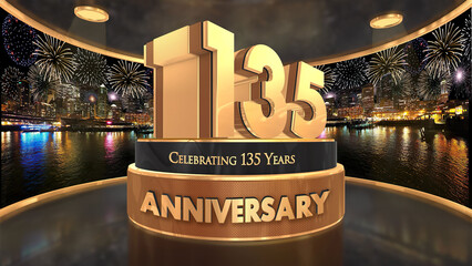 135 years, 135th anniversary illustration, backdrop, flyer, poster in 4K with fireworks background