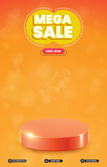 mega sale discount portait template banner with blank space 3d podium for social media post product sale with abstract gradient orange background design 23