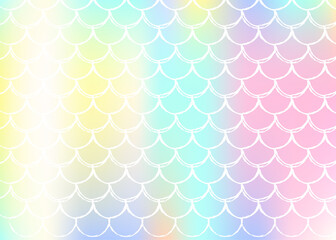 Gradient scale background with holographic mermaid. Bright color transitions. Fish tail banner and invitation. Underwater and sea pattern for girlie party. Vibrant backdrop with gradient scale.