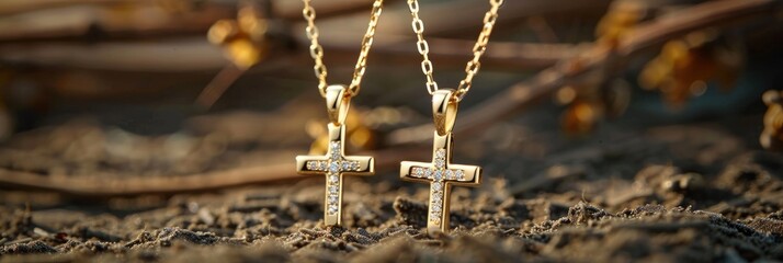 Gold Christian Cross Necklace with Diamond, Ideal for Baptism and Religious Occasions