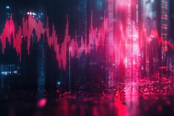 Cityscape with Neon Lights and Stock Market Chart