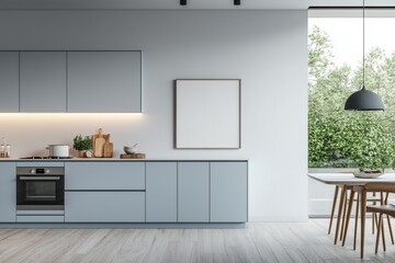 Fototapeta premium Poster Mockup in Kitchen Interior with White Wall created with Generative AI