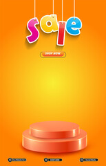sale discount portait template banner with blank space 3d podium for social media post product sale with abstract gradient orange background design 26