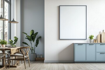 Poster Mockup in Kitchen Interior with White Wall created with Generative AI