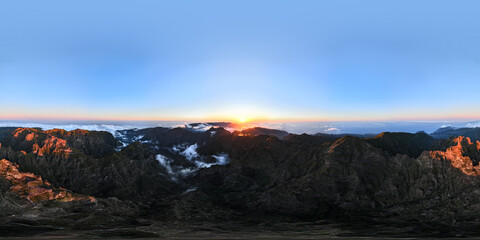 Aerial panorama of mountains near Pico Ruivo, Madeira, Portugal