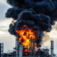 Dramatic Burst of Big Flames with Dark Black Smoke