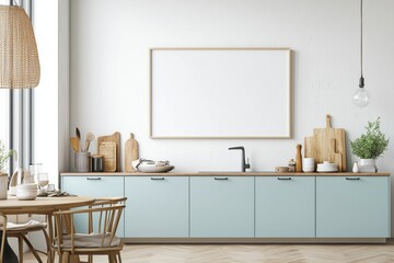 Poster Mockup in Kitchen Interior with White Wall created with Generative AI