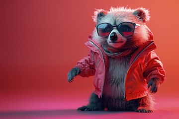 Obraz premium Raccoon wearing sunglasses and a jacket, animal background