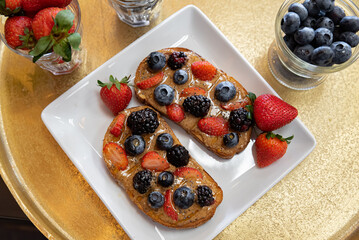 Breakfast Toast, Avocado, Berry, Banana Toast at Cafe Coffee Shop