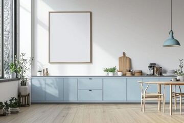 Poster Mockup in Kitchen Interior with White Wall created with Generative AI
