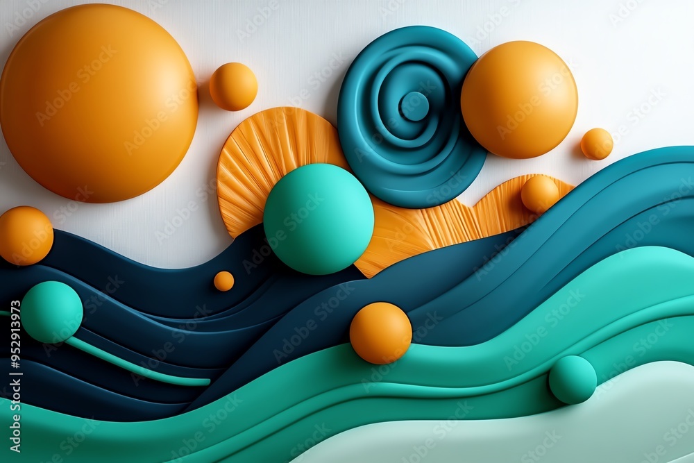 Poster Mint color abstract art with geometric patterns, illustrated in a scene where abstract art features geometric patterns in mint and pastel tones, creating a visually balanced and soothing composition