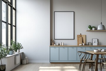 Poster Mockup in Kitchen Interior with White Wall created with Generative AI