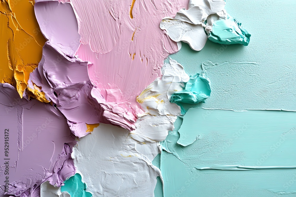 Aufkleber Mint color abstract art with layers of soft colors and textures, depicted in an artwork where abstract art features layers of mint and pastel colors, with textured elements adding depth and