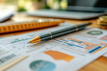 Fototapeta premium Financial Analysis with Pen on Charts