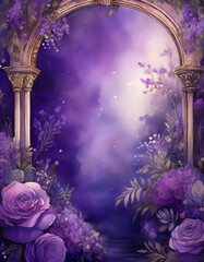 A beautiful purple floral background featuring delicate flowers and swirling designs, perfect for spring themes and artistic projects