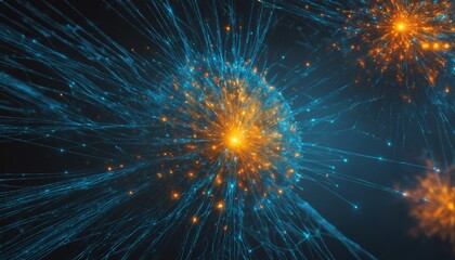 Fototapeta premium abstract fireworks bursts in blue and orange
