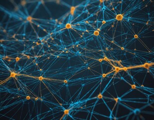 Fototapeta premium abstract blue network with yellow dots