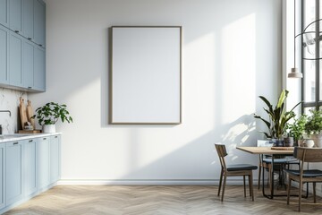 Poster Mockup in Kitchen Interior with White Wall created with Generative AI