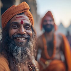 Sacred Blessings: Indian Hindu Elder in Traditional Attire Offering Spiritual Guidance