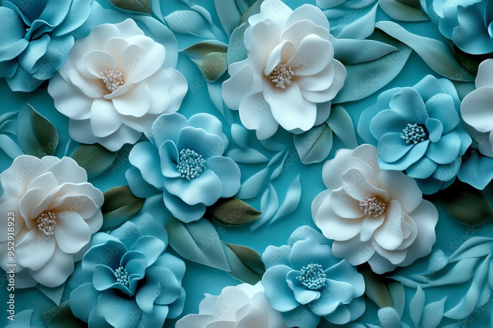 Poster mint color floral patterns with soft and subtle details, depicted in an artwork where floral pattern