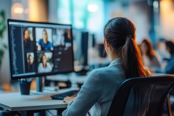A group of individuals engages in a remote meeting with multiple participants visible on their computer screens. Generative AI