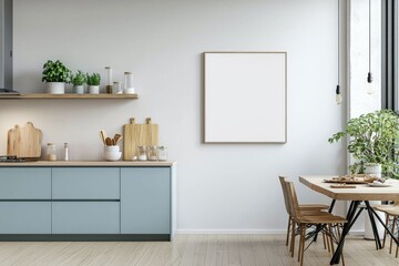 Poster Mockup in Kitchen Interior with White Wall created with Generative AI