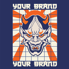 Japanese Demon Oni Mask Logo Design vector illustration	
