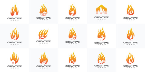 collection of fire logo designs with several combinations