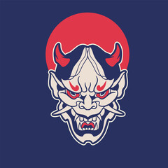 Japanese Demon Oni Mask Logo Design vector illustration	

