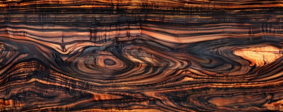 Polished macassar ebony with deep, dark streaks, ideal for luxury watch dials, luxury wood texture, timeless elegance