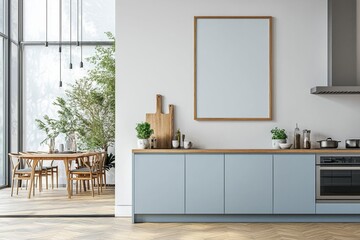 Poster Mockup in Kitchen Interior with White Wall created with Generative AI