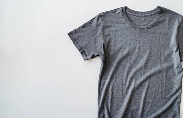 dark gray smooth T-shirt on a white background, copy space in the left side