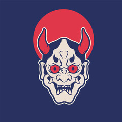 Japanese Demon Oni Mask Logo Design vector illustration	
