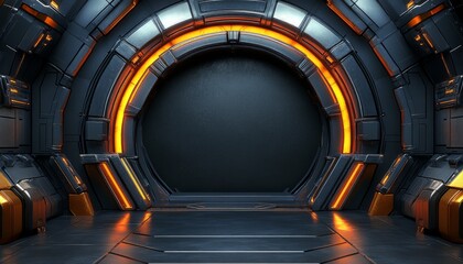 Fototapeta premium Futuristic Sci-Fi Doorway with Glowing Orange Lights