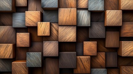 Fototapeta premium Abstraction of Geometric Wooden Puzzle Pieces Forming Modern Art Design