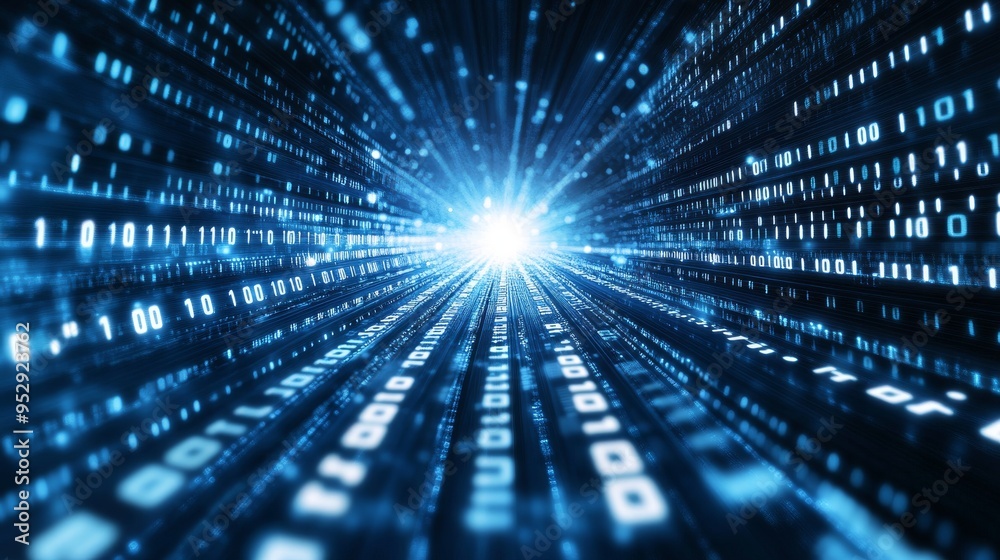 Poster abstract binary code tunnel background digital data flow futuristic technology