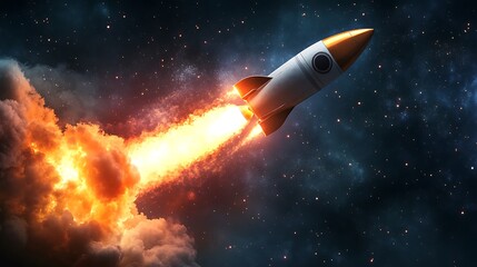Fototapeta premium A Rocket Blazing Through Space With Smoke Trail