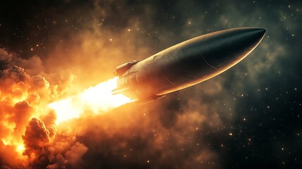 Obraz premium A Missile Launch Through a Blazing Sky
