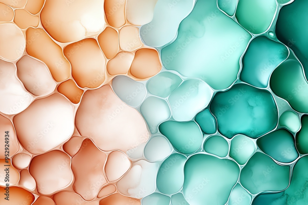 Poster Mint color watercolor art with soft and abstract patterns, illustrated in a scene where watercolor art features abstract shapes and soft blends of mint and pastel tones, creating a calming and