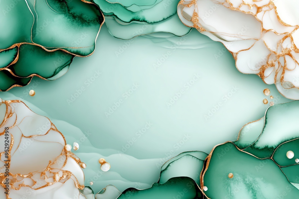 Poster Mint color watercolor art with soft and abstract patterns, illustrated in a scene where watercolor art features abstract shapes and soft blends of mint and pastel tones, creating a calming and