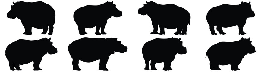 Hippopotamus silhouette set vector design big pack of hippo illustration and icon