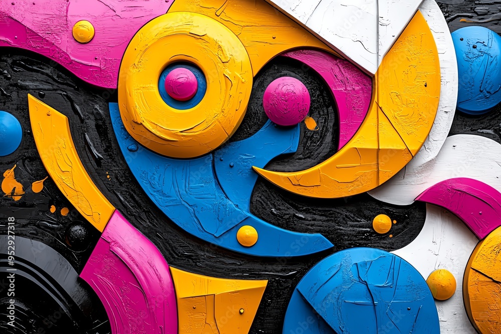Poster Neon color abstract art with bold and expressive shapes, illustrated in a scene where abstract art features bold, expressive shapes in neon colors, creating a dynamic and visually exciting composition
