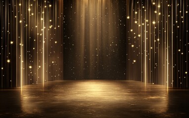 Golden Lights Stage Background Abstract Glow Empty Space