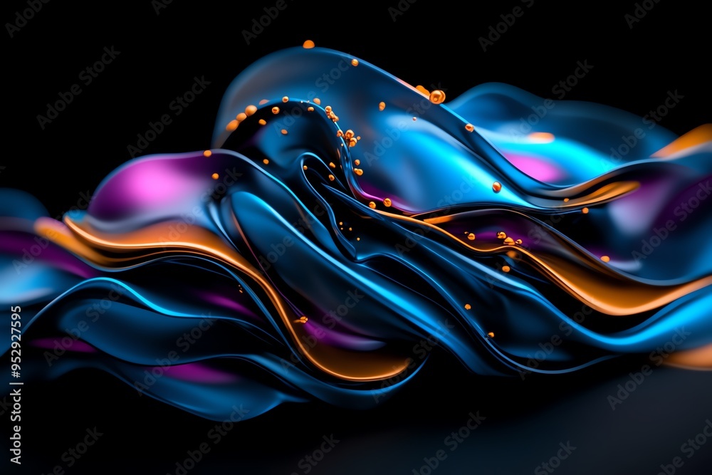 Poster Neon color abstract art with fluid and dynamic shapes, captured in a photo where abstract art features neon-colored fluid shapes, moving and blending together to create a sense of energy and