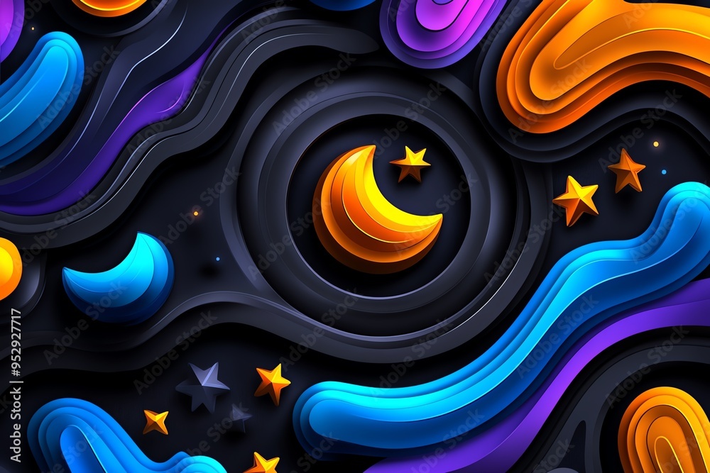 Aufkleber Neon color abstract patterns with vibrant gradients and geometric shapes, depicted in an artwork where patterns feature vibrant neon gradients and geometric shapes, creating a dynamic and visually