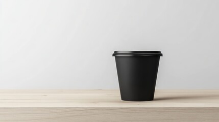 Black Disposable Coffee Cup on a Wooden Surface